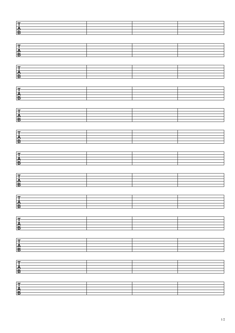 Printable Guitar Tab Chart